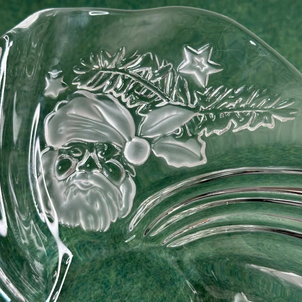 Vintage Mikasa Etched Glass Christmas Medley Bowl Candy Dish With Holiday Design